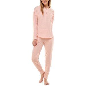 Roudelain Womens Long Sleeve Henley Top & Jogger Lounge Set Heather Rose Comfort